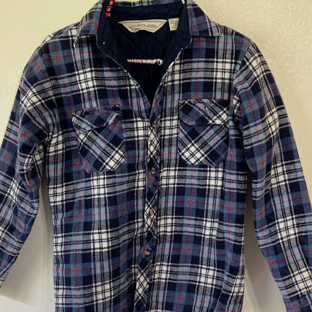 Boys plaid flannel quilt lined vintage shirt jacket timber run brand